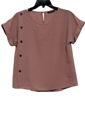 SHEIN Dusty Rose Side-Button Short Sleeve Blouse